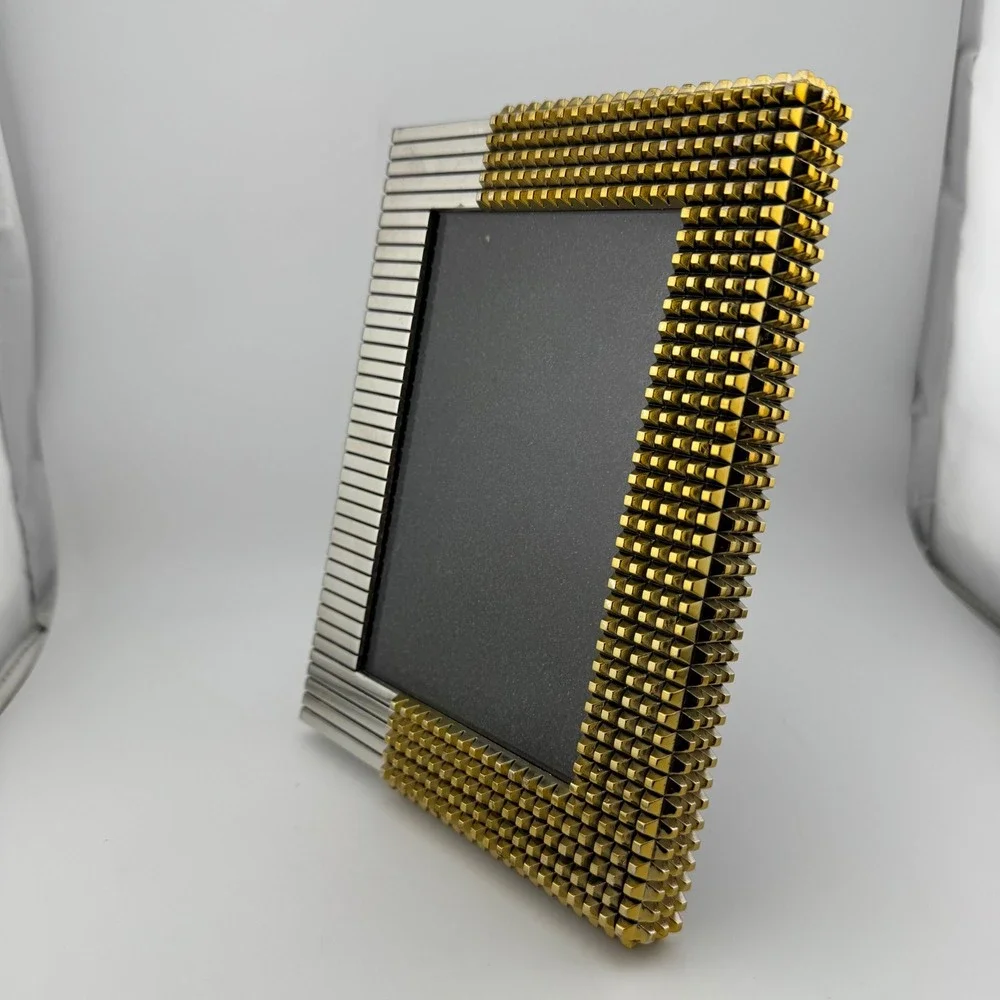 Philip Crangi Picture Frame 4x6 Silver Gold Excellent Studded Industrial Ribbed